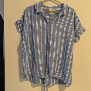 jachs girlfriend linen-blend Striped button down shirt With A Bottom Tie. XXL.